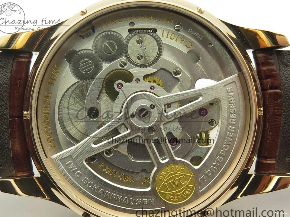 MIROTIME 1222 Portuguese Tourbillon IW504602 RG ZF Best Edition White Dial on Brown Leather Strap Stretchable 7178